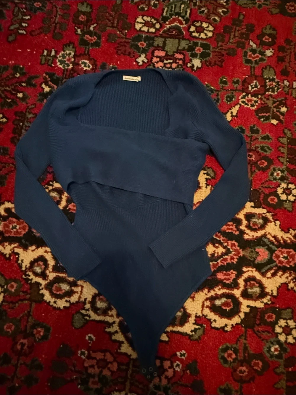 Abercrombie & Fitch Navy Ribbed Scoop-Neck Bodysuit Sweater